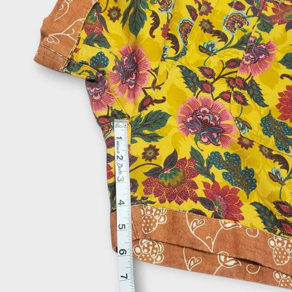 Sundance Sumi Short Yellow‎ Floral Linen Blend Womens Size 10 Boho Festival